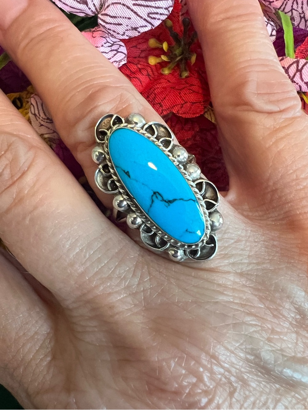 Sterling Silver Turquoise Oval Statement Ring